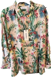 Roundtree & Yorke Linen Shirt 2XL Hawaiin LS All Over Print Palms Hibiscus Flora - Picture 1 of 11