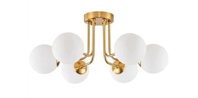 Modern Semi Flush Mount Ceiling Light,Gold White Glass Shade Semi Ceiling Light - Image 1 of 4
