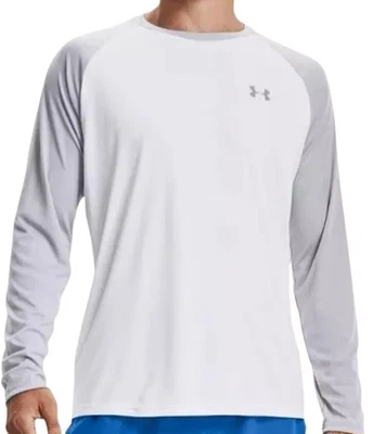 Camisa de manga larga Under Armour Velocity LS suelta blanca/gris para hombre talla L precio de venta sugerido por el fabricante $30 Foto 1 de 2