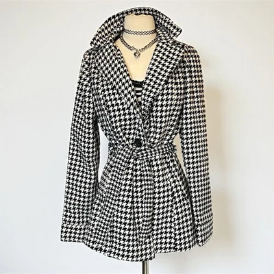 Abrigo JouJou Pata de Gallo Mujer Tweed Negro Blanco Cinturón Academia Hipster Y2k M Foto 1 de 4