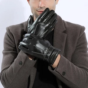 Winter Lederhandschuhe Herren Touchscreen Warm Winddicht Motorrad Fahren Schwarz - Bild 1 von 16