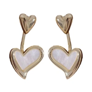 White Shell Heart Ear Studs Comfort Fit Alloy Jewelry Perfect Gift For Her - Picture 1 of 8