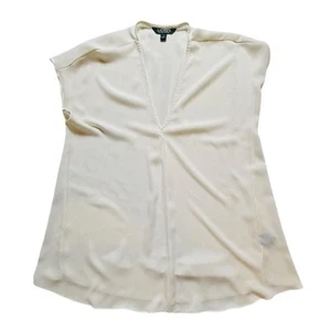 Ralph Lauren Women's off White V-Neck Blouse S Careercore office siren layering - Picture 1 of 8