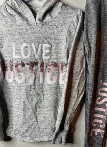 Justice Girls Size 6 Gray Pull-over Hoodie and Leggings Glitter Logo - Picture 1 of 5