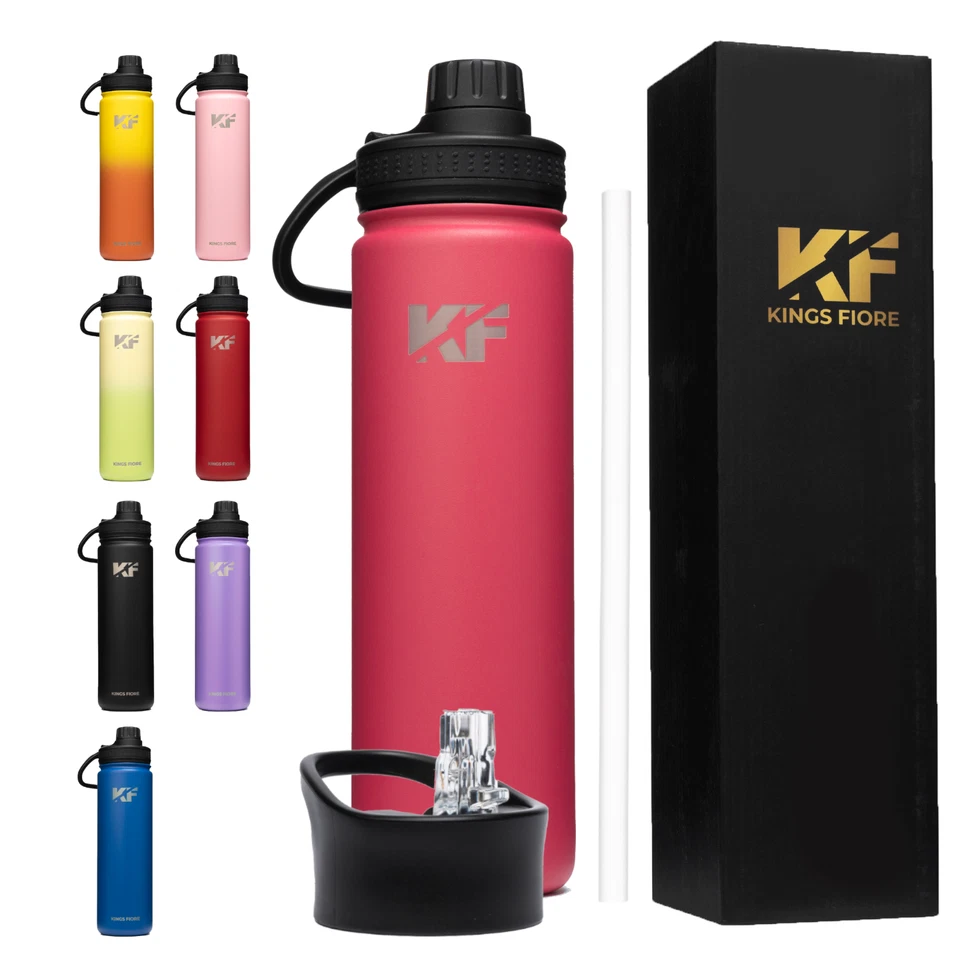 Kings Fiore Water Bottle straw and spout lid Stainless Steel keep drinks hotcold - Image 1 of 4