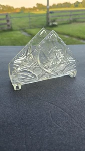 Vintage Plastic Napkin Letter Holder Crystal Triangular Etched Star Pattern Deco - Picture 1 of 7