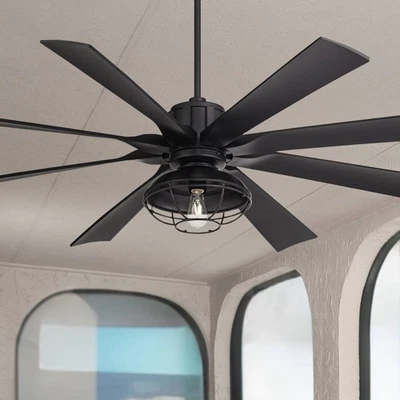 70" Possini Euro Defender Black LED Large Ceiling Fan with Remote - Image 1 of 4