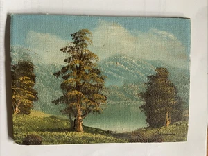 Vintage 5”x7” Oil Painting Countryside Forest Lake Signed Unknown Artist - Picture 1 of 8