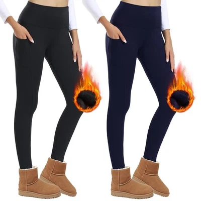 Lot de 2 Leggings Thermiques pour Femme avec Poches Doublés Taille Haute en P... - Photo 1/4