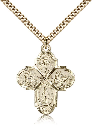 Colar cruzado de quatro vias folheado a ouro para homens em corrente 24 - dinheiro de volta em 30 dias... - Imagem 1 de 1