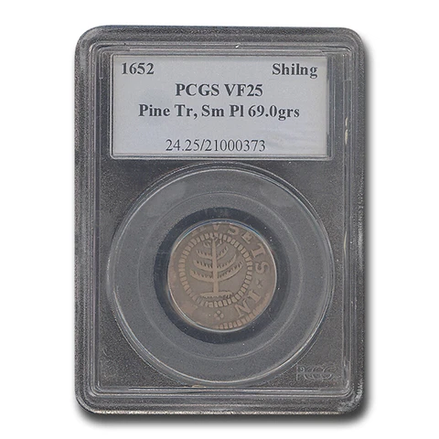 1652 Pine Tree Shilling Massachusetts VF-25 PCGS (69.0 grs) - SKU#280086 Cover