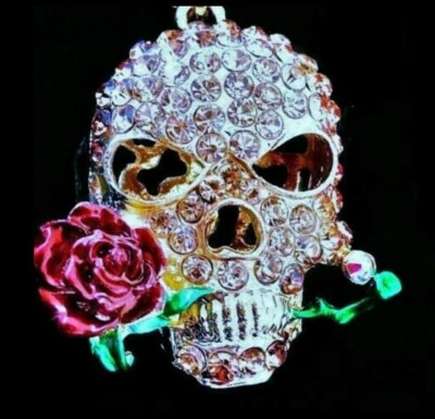Calavera Grande Rosa Estrás Flor Halloween Disfraz Betsey Johnson Collar Topacio Foto 1 de 4