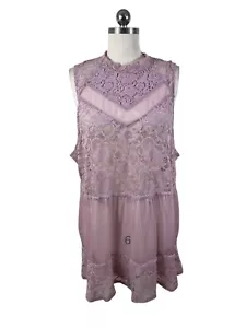 Boutique Tunic Top Womens 2X Pink Lace Crochet Sleeveless Sheer Cottage Fairy - Picture 1 of 8