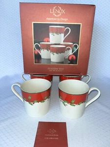 Juego de cuatro tazas Lenox Holiday Red Holly nuevas en caja - Imagen 1 de 4
