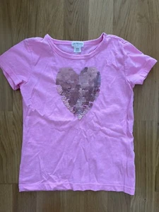 J Crew Crewcuts Short Sleeve Pink Sequin Heart Tee T Shirt Girls 4-5 - Picture 1 of 2