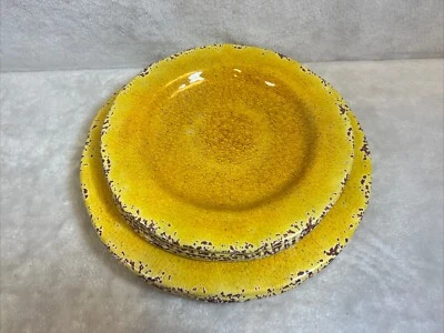Pier 1 Carmelo Dinner Plates Yellow Crackle Melamine Rustic 4- 11” & 4- 9” - Image 1 of 4