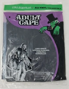 Vintage 90’s Dracula Vinyl Cape Halloween Vampire Costume  Adult 44" Black NIP - Picture 1 of 3