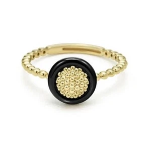 New LAGOS 18K Solid Gold Ring Size 7 Meridian Caviar Circle & Black Ceramic - Picture 1 of 7