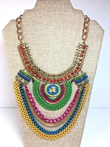 Colorful Necklace Rhinestone Chain Artist Created Statement Piece - Picture 1 of 9