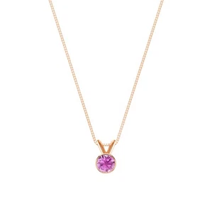 2.25 Ct Round Cut Pink Created Diamond Bezel 14K Rose Gold Pendant 18" Necklace - Picture 1 of 2