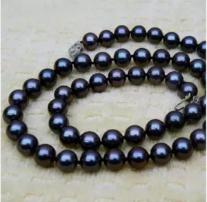 Atemberaubende AAA + 7-8 mm echte natürliche schwarze Tahiti-Perlenkette 18 Zoll 14k - Bild 1 von 4
