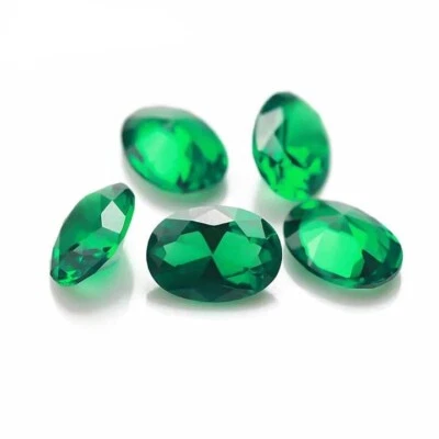 Oval Cut Synthetic Green Nano Emerald 9x11mmTo10x14mm Rated Lab Created Gemstone - Image 1 of 4