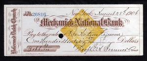 5W194  - 1906  MECHANIC'S NATIONAL BANK - NEW YORK - Picture 1 of 2