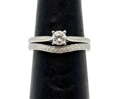 Cartier Platinum 950 Diamond Solitaire & Half Eternity Wedding Band Set Sz 5.25 - Image 1 of 4