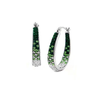 Women's 18Kt White Gold Plated Austrian Crystal Green Ombre Inside Outside Hoop - Picture 1 of 2