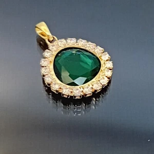 18K Gold Filled Stunning Italian Petite Diopside 18ct GF Pendant 18mm - Picture 1 of 7