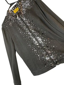 St John Spa Gray Full Zip Cardigan Sweatshirt Jacket Sequin Bling Sz M RD10166 - Picture 1 of 11
