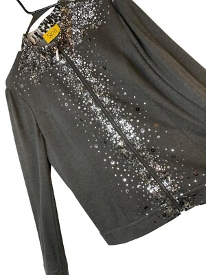 St John Spa Gris Cremallera Completa Cárdigan Sudadera Chaqueta Lentejuelas Bling Talla M RD10166 Foto 1 de 4