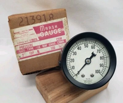 Vintage Marsh Instument Co Pressure Gauge 0-100 psi 2” 1/4"Conn. #022176 - Image 1 of 4