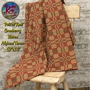 Neu Primitive PATRIOTS KNOT Cranberrygrün hellbraun gewebt afghanisches Coverlet mit Überwurf - Bild 1 von 2