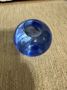 KOSTA BODA ART GLASS BLUE SWIRL BUBBLE TEA LIGHT VOTIVE CANDLE HOLDER , With Tag - Picture 1 of 12