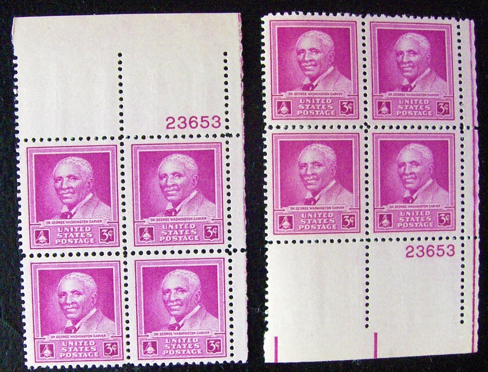 US 3¢ stamp SC #953 Dr. George W. Carver MNH 2 matching number plate blocks 1948 - Image 1 of 1