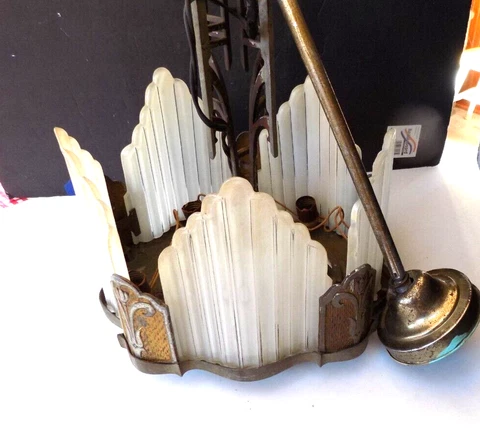 Art Deco Slip Shade Hanging Light Fixture Needs Complete Restoration 1920's used Cover