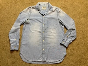 Madewell Classic Denim Long Sleeve Button Front Chambray Shirt Distressed Small - Picture 1 of 6