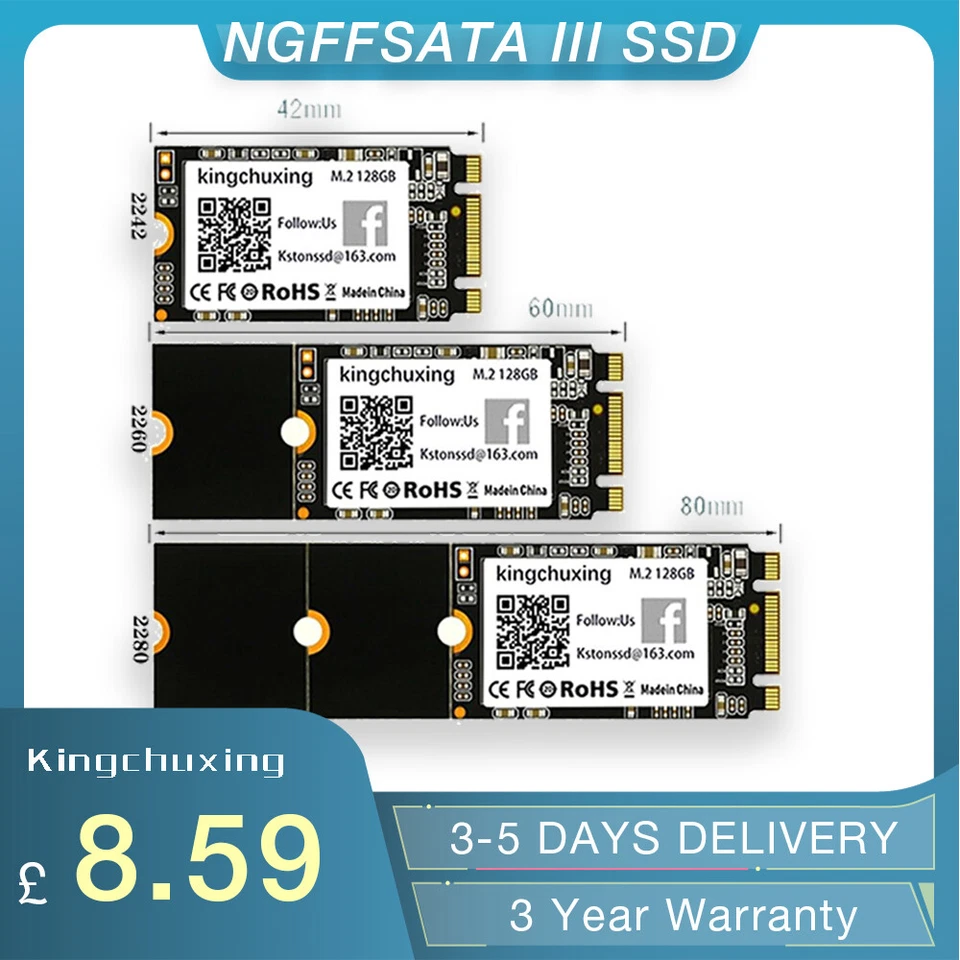 Kingchuxing 128GB 256GB 512GB M.2 NGFF SATA III 2260 2242 2280 SSD PC Laptop UK - Image 1 of 4