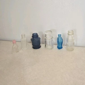 Fischs Bitters Mini Bottle Blue Fish And 6 Other Mini Glass Cobalt Blue Set Of 6 - Picture 1 of 11