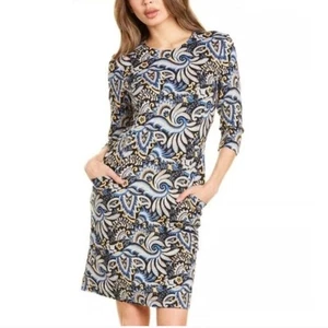 J. McLaughlin Catalyst Catalina Cloth Sheath Dress Paisley Print BlueBrown S NEW - Picture 1 of 8