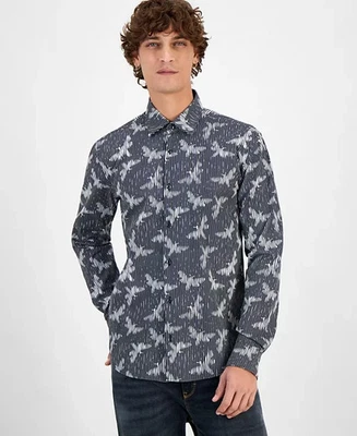 HUGO Ermo Butterfly Patterned Shirt Men's L Black Button Closure Long Sleeves~ - Image 1 of 4