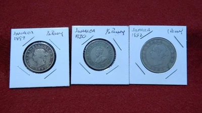 JAMAICA 1897 1/2-PENNY, 1920 1/2-PENNY, 1882 1-PENNY COIN LOT [A-08] - Image 1 of 4
