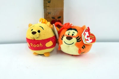 TY Beanie Ballz Winnie the Pooh & Tigger- Set of 2 Ball Shape Plush 4" New  - Image 1 of 4