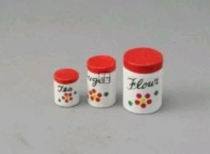 Miniature Dollhouse Canister 3 Piece Set Flour, Sugar, Tea 1:12th Scale - Bild 1 von 2