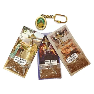 Blessed set of 3 Pc Holy Soil From Jerusalem Holy Land w/Olive Wood Cross + Gift - Picture 1 of 6