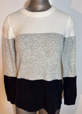 J. Crew Women’s Striped Sweater XXS Soft Wool Blend White Gray Black Stretch - Image 1 of 3