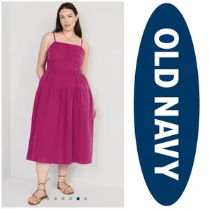 Old Navy Kleid Taille definiert gesmokt Stufen Cami Gaze Midi Neu mit Etikett Boysenberry XXL - Bild 1 von 7