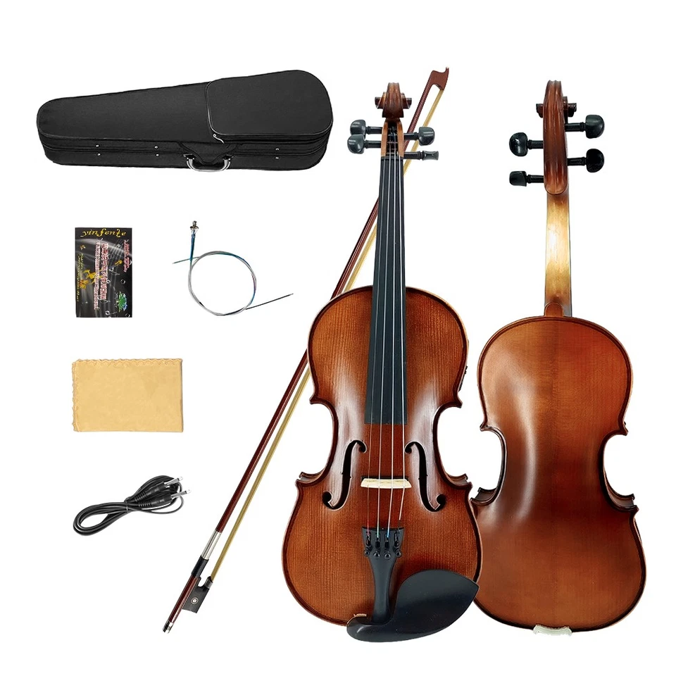 Left Hand Electric Acoustic Violin 4/4 Maple Spruce Handmade Violin with Case - Image 1 of 4