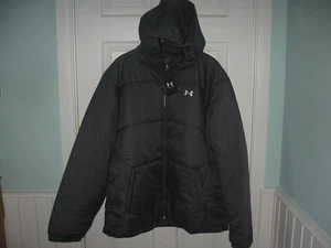 BNWT MENS UNDER ARMOUR LW INSULATED STORM HOODED PUFFER  JACKET 2XL GREY - Picture 1 of 15